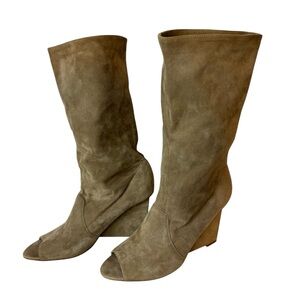 Diane Von Furstenberg sand Suede Peep-Toe Mid-Calf Boots Women’s Size 9.5 B